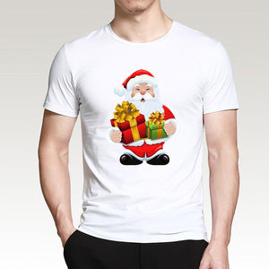 T Shirt For Men Happy New Year Reindeer White Casual Santa Claus Streetwear Fitness T-Shirts Fashion Merry Christmas Tops Tees
