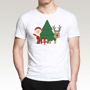 T Shirt For Men Happy New Year Reindeer White Casual Santa Claus Streetwear Fitness T-Shirts Fashion Merry Christmas Tops Tees