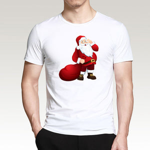 T Shirt For Men Happy New Year Reindeer White Casual Santa Claus Streetwear Fitness T-Shirts Fashion Merry Christmas Tops Tees