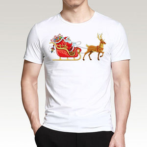 T Shirt For Men Happy New Year Reindeer White Casual Santa Claus Streetwear Fitness T-Shirts Fashion Merry Christmas Tops Tees